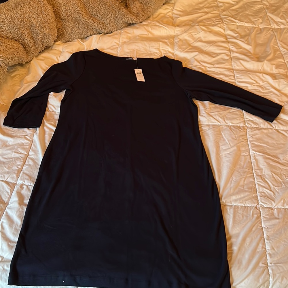 Boat neck cotton dress xl in navy 3/4 sleeves new with tags